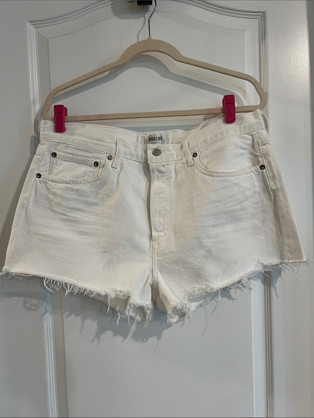 AGOLDE Cream High-Rise Cutoff Jean Shorts